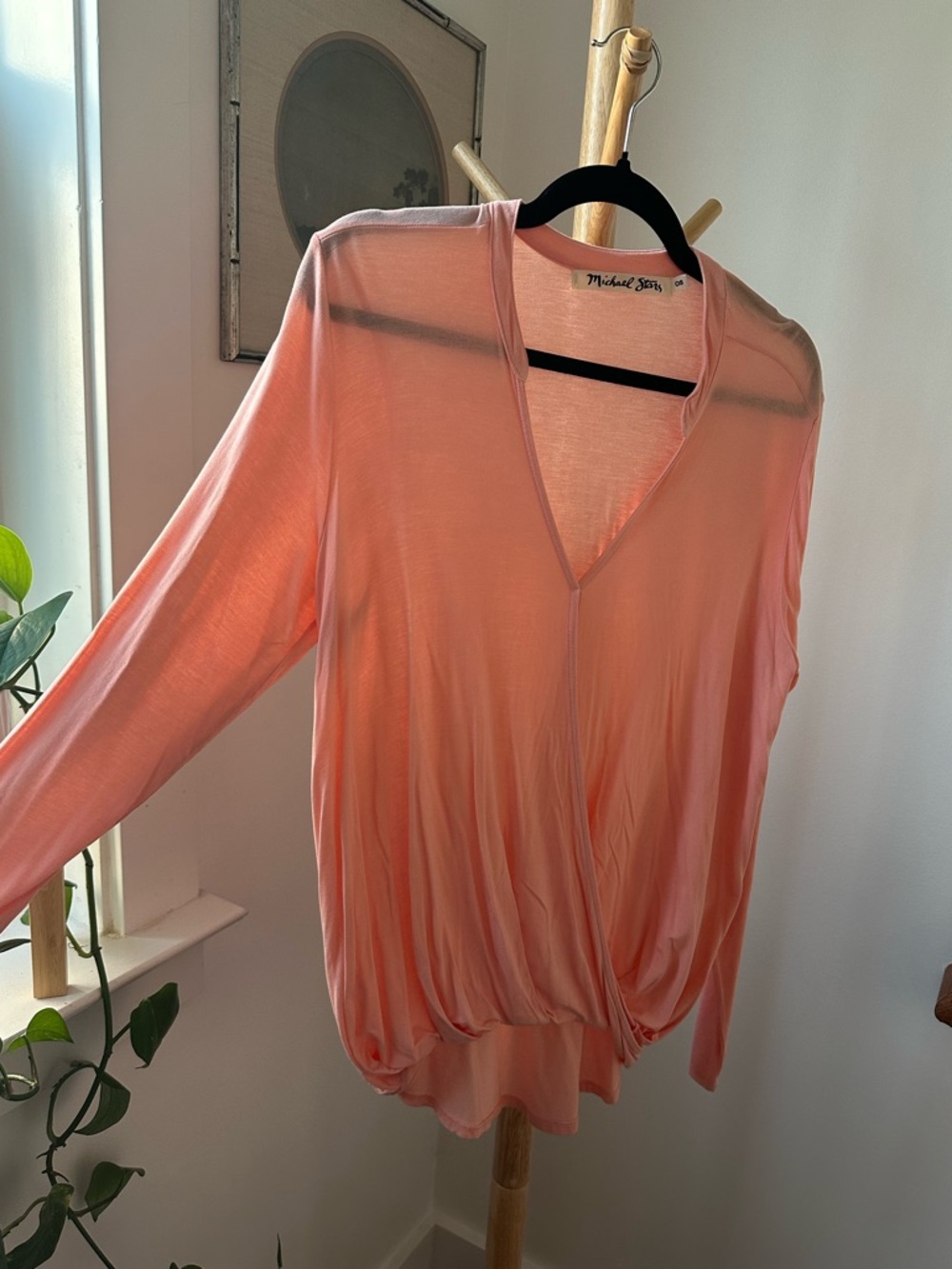 Michael Stars Coral V-Neck Lightweight Draped Top